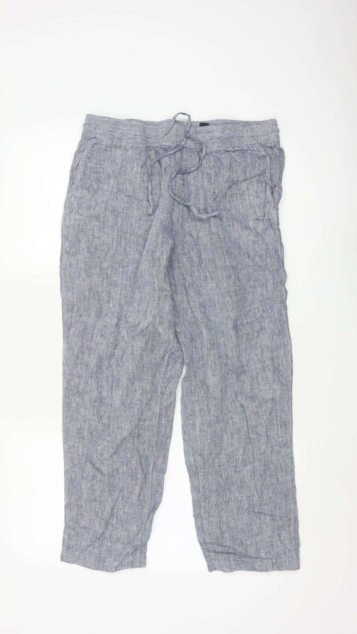 Lands' End Women Blue UK 12 Petite Linen Drawstring Trousers