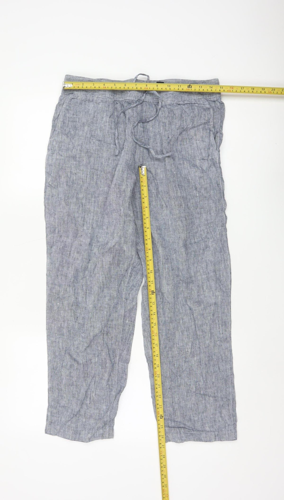 Lands' End Women Blue UK 12 Petite Linen Drawstring Trousers