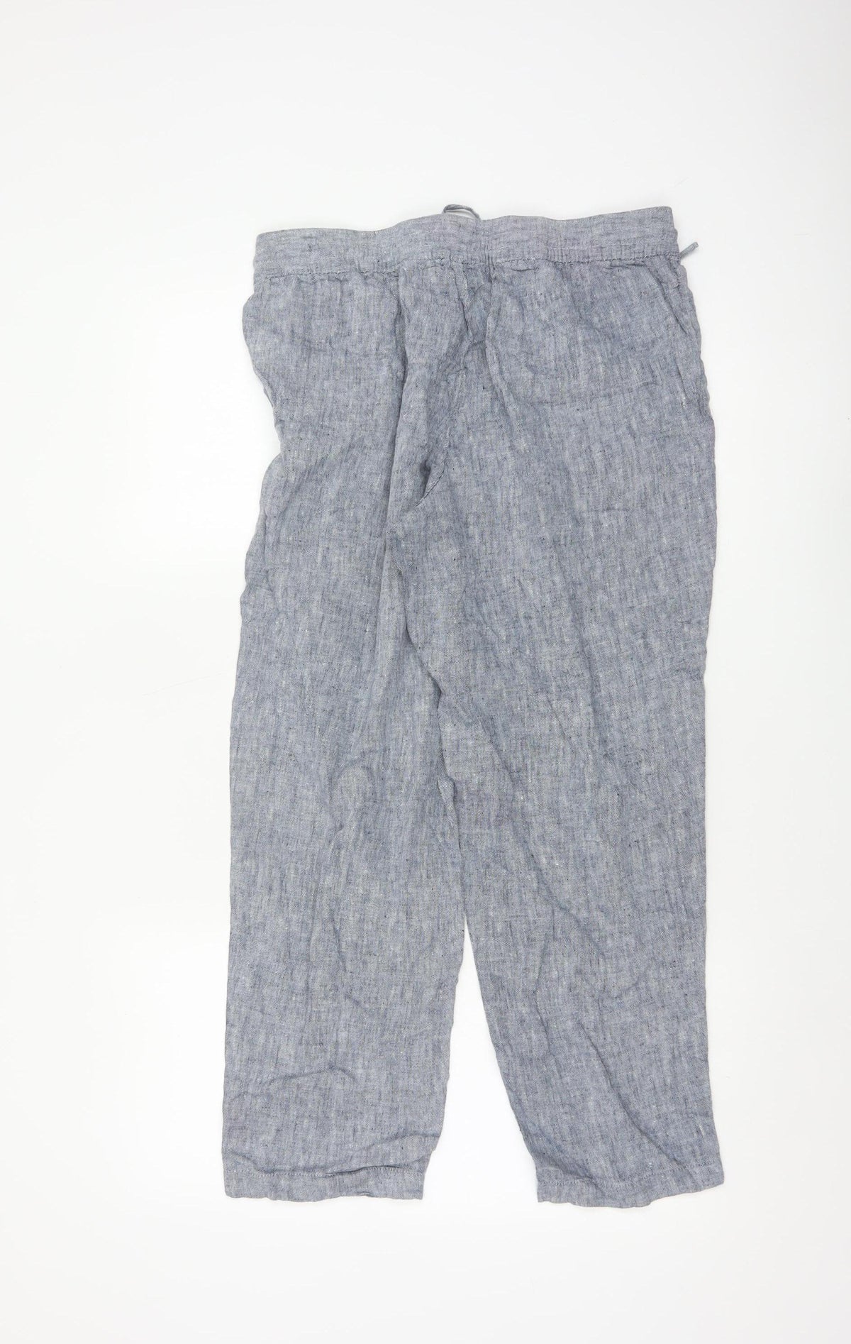 Lands' End Women Blue UK 12 Petite Linen Drawstring Trousers