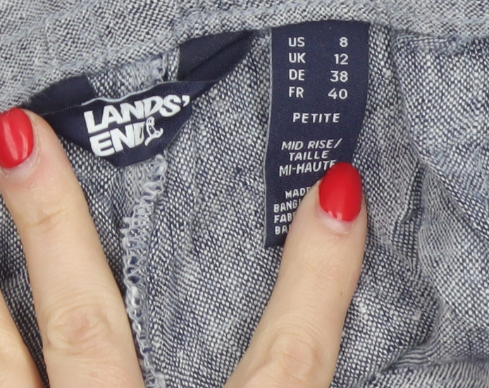 Lands' End Women Blue UK 12 Petite Linen Drawstring Trousers