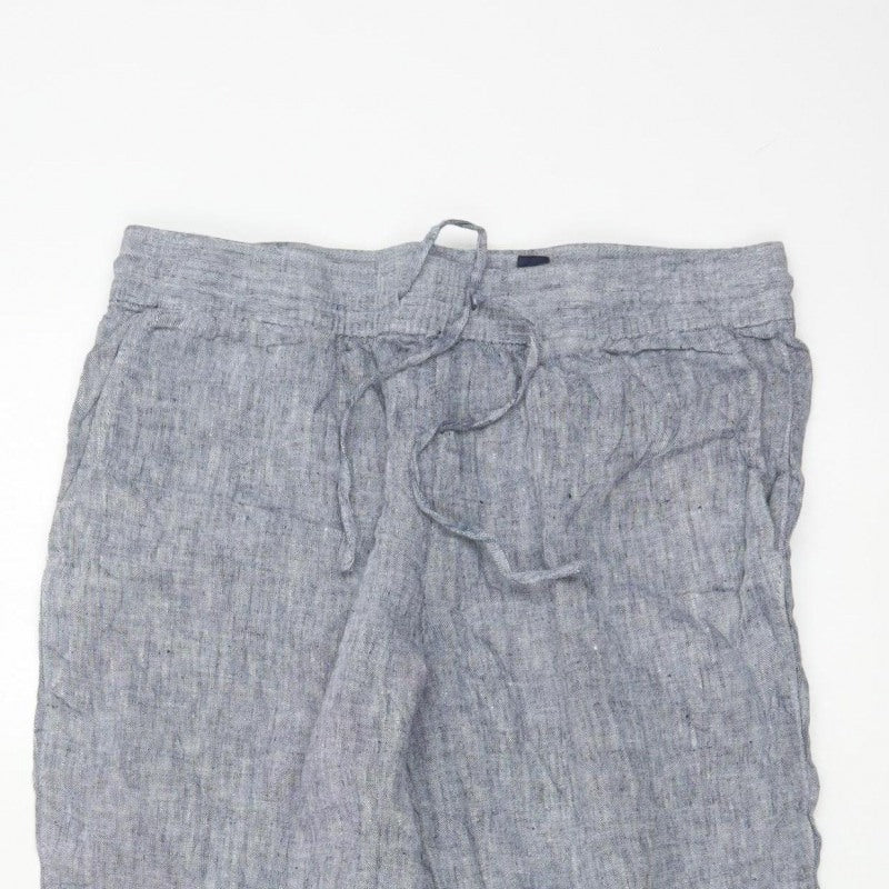Lands' End Women Blue UK 12 Petite Linen Drawstring Trousers