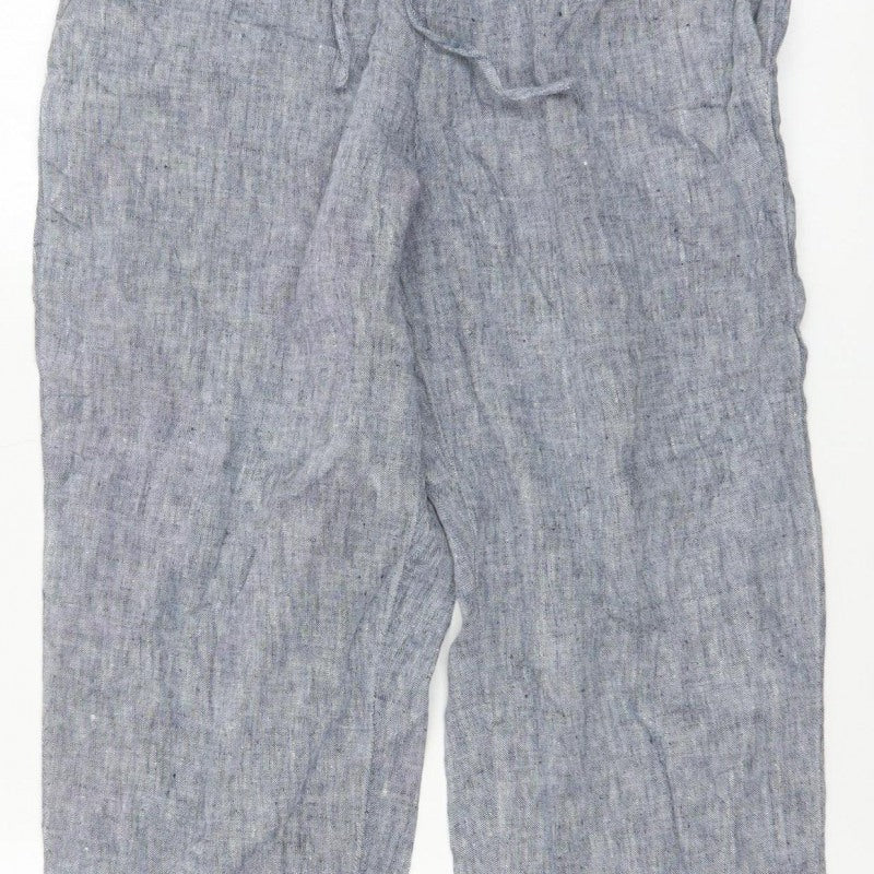 Lands' End Women Blue UK 12 Petite Linen Drawstring Trousers