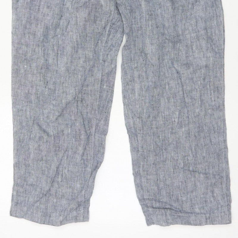 Lands' End Women Blue UK 12 Petite Linen Drawstring Trousers