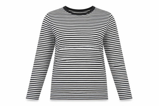 Autograph Women Black White Stripe Cotton Long Sleeve T-Shirt UK 12