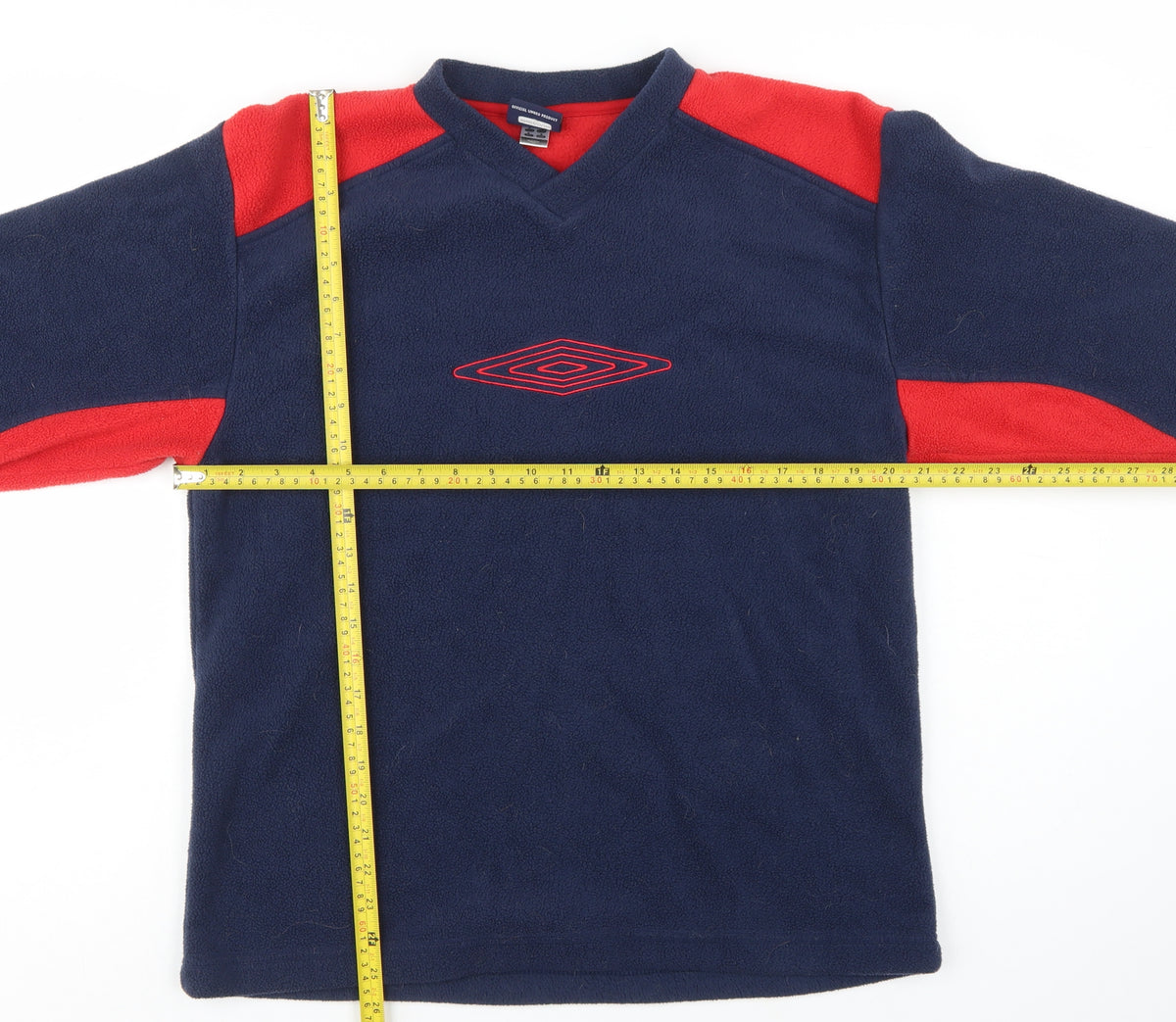 Umbro Men’s Navy Red Small V-Neck Fleece Pullover Sweatshirt