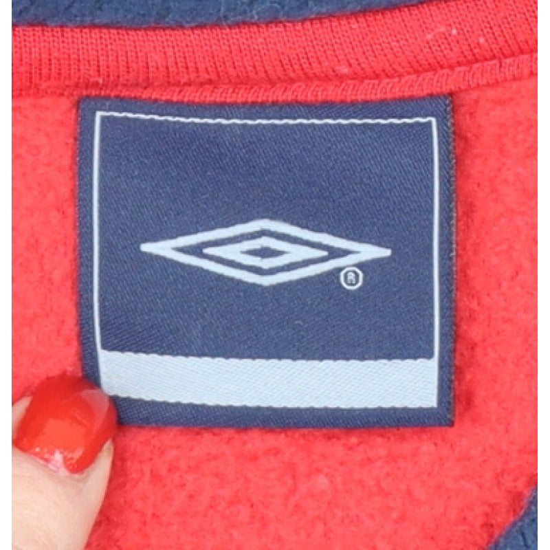 Umbro Men’s Navy Red Small V-Neck Fleece Pullover Sweatshirt