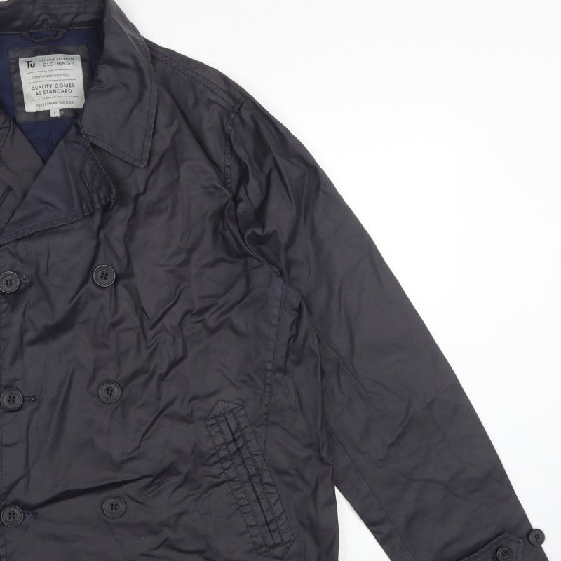 TU Men’s Navy L Cotton Double-Breasted Trench Coat Lined