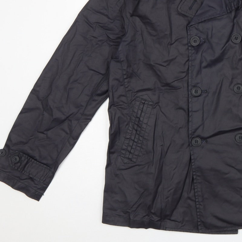TU Men’s Navy L Cotton Double-Breasted Trench Coat Lined
