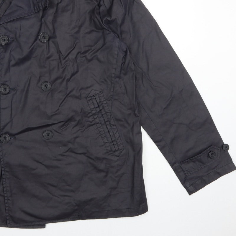 TU Men’s Navy L Cotton Double-Breasted Trench Coat Lined
