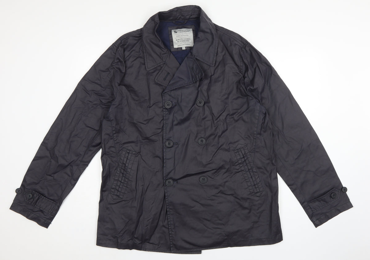TU Men’s Navy L Cotton Double-Breasted Trench Coat Lined
