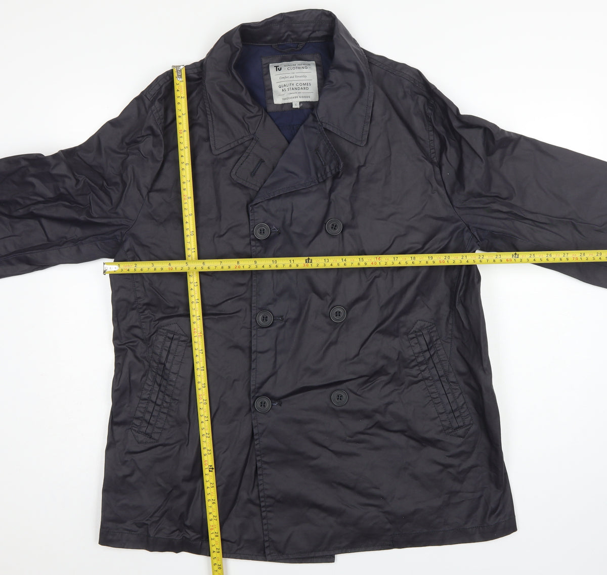 TU Men’s Navy L Cotton Double-Breasted Trench Coat Lined
