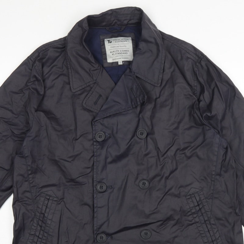 TU Men’s Navy L Cotton Double-Breasted Trench Coat Lined