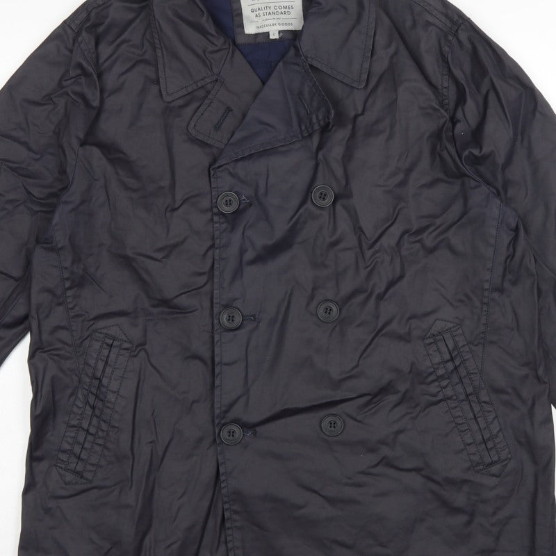 TU Men’s Navy L Cotton Double-Breasted Trench Coat Lined