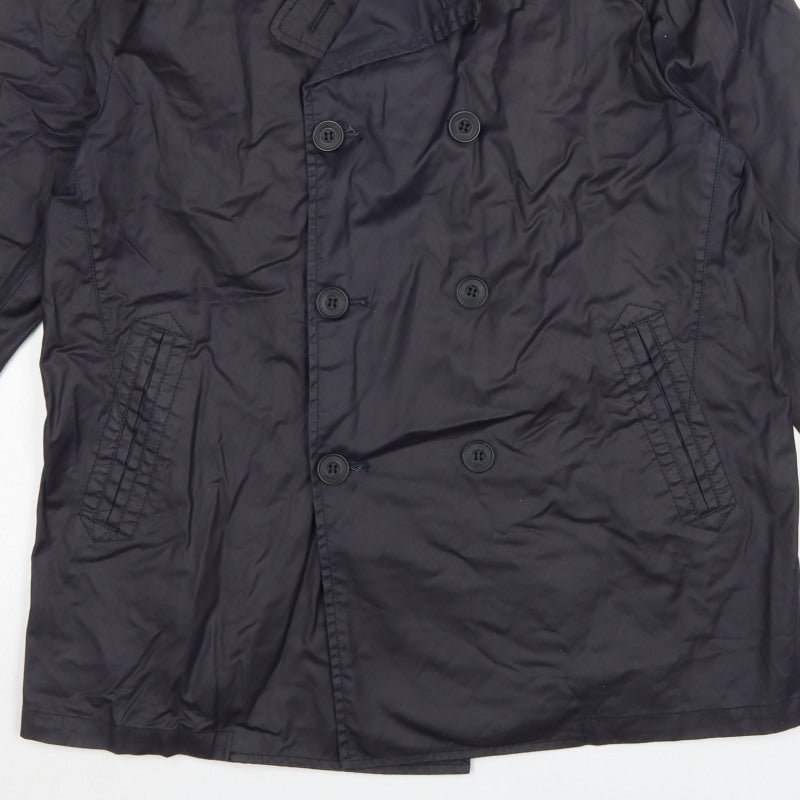 TU Men’s Navy L Cotton Double-Breasted Trench Coat Lined