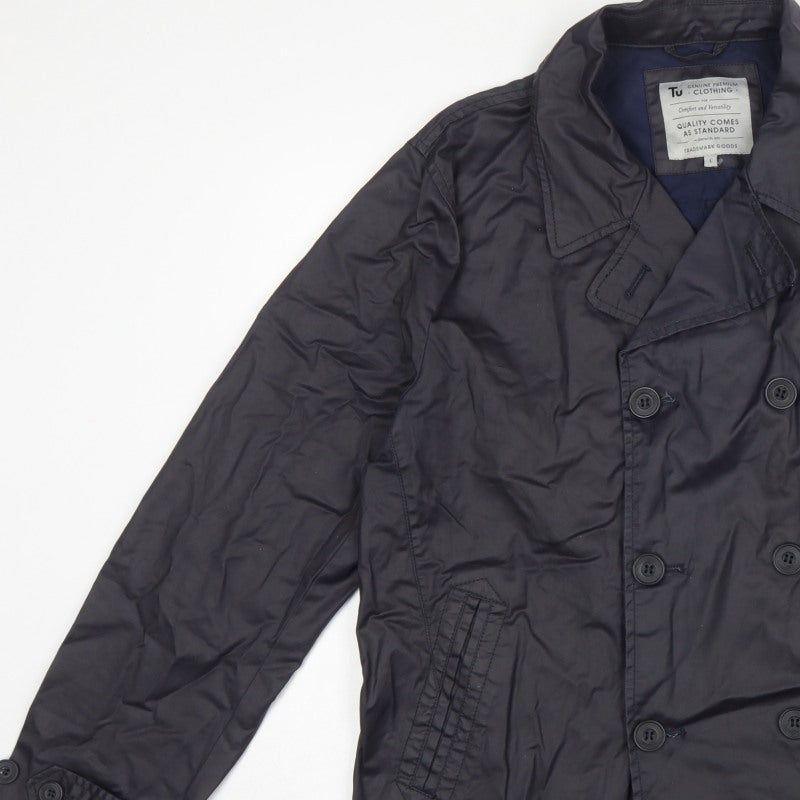 TU Men’s Navy L Cotton Double-Breasted Trench Coat Lined