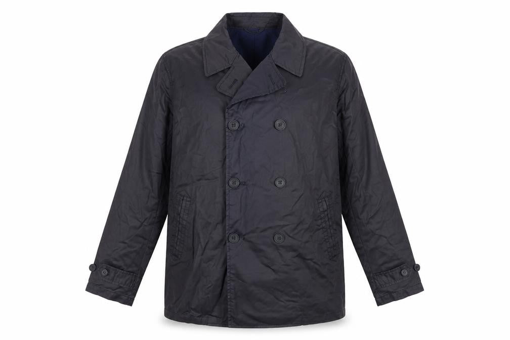TU Men’s Navy L Cotton Double-Breasted Trench Coat Lined