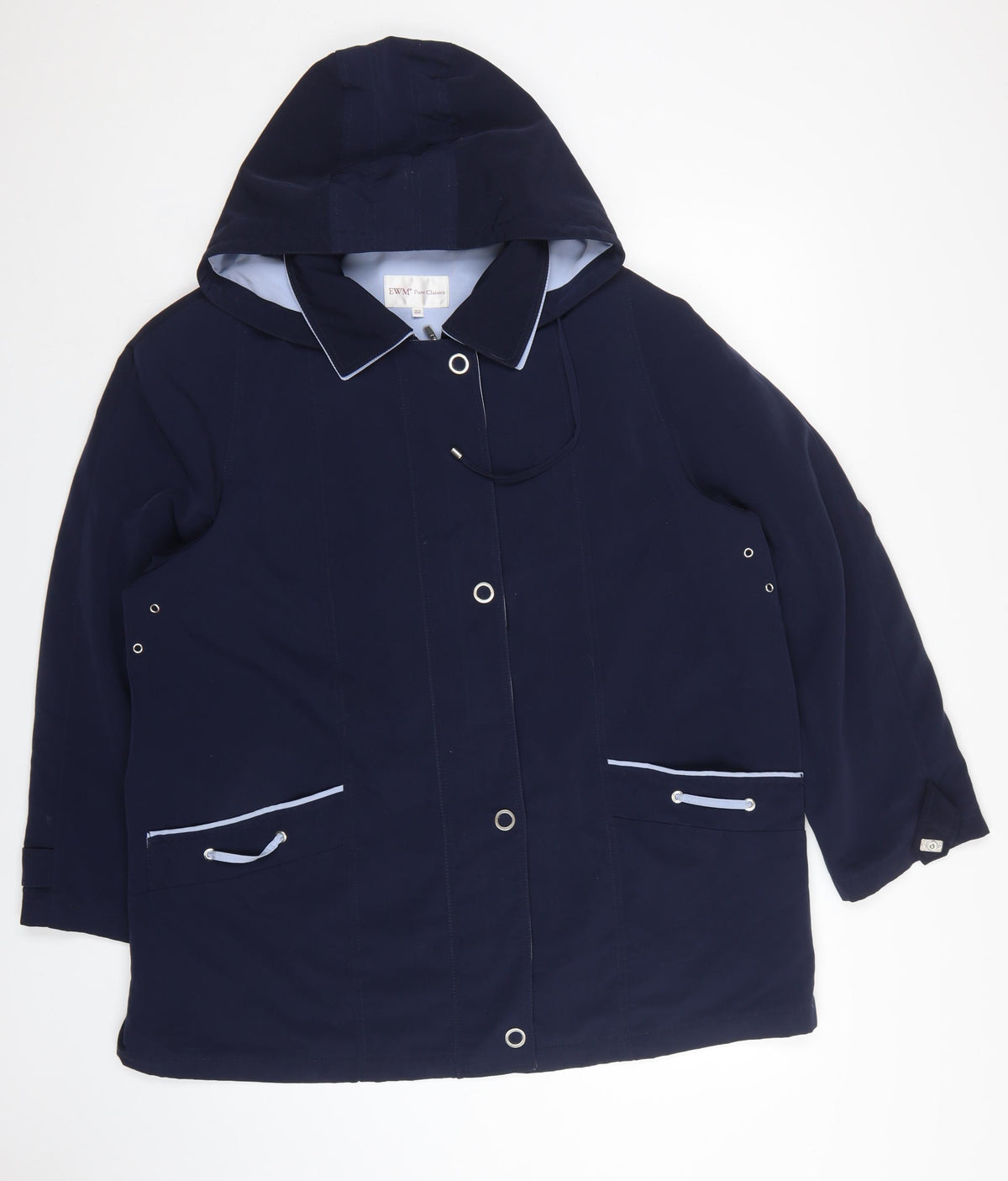 EWM Pure Classics Women Blue UK 22 Hooded Rain Jacket Coat