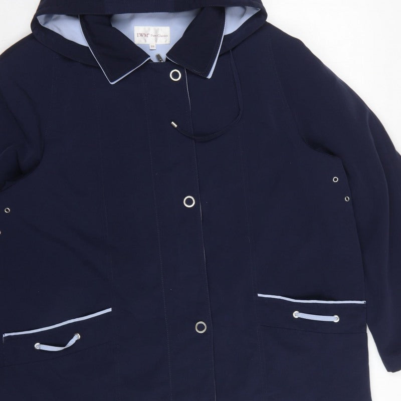EWM Pure Classics Women Blue UK 22 Hooded Rain Jacket Coat
