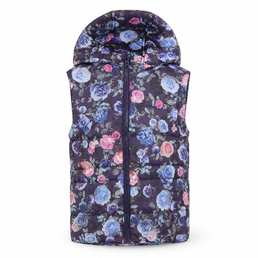 H&M Girls Purple Floral Hooded Puffer Gilet Waistcoat 5-6 Years