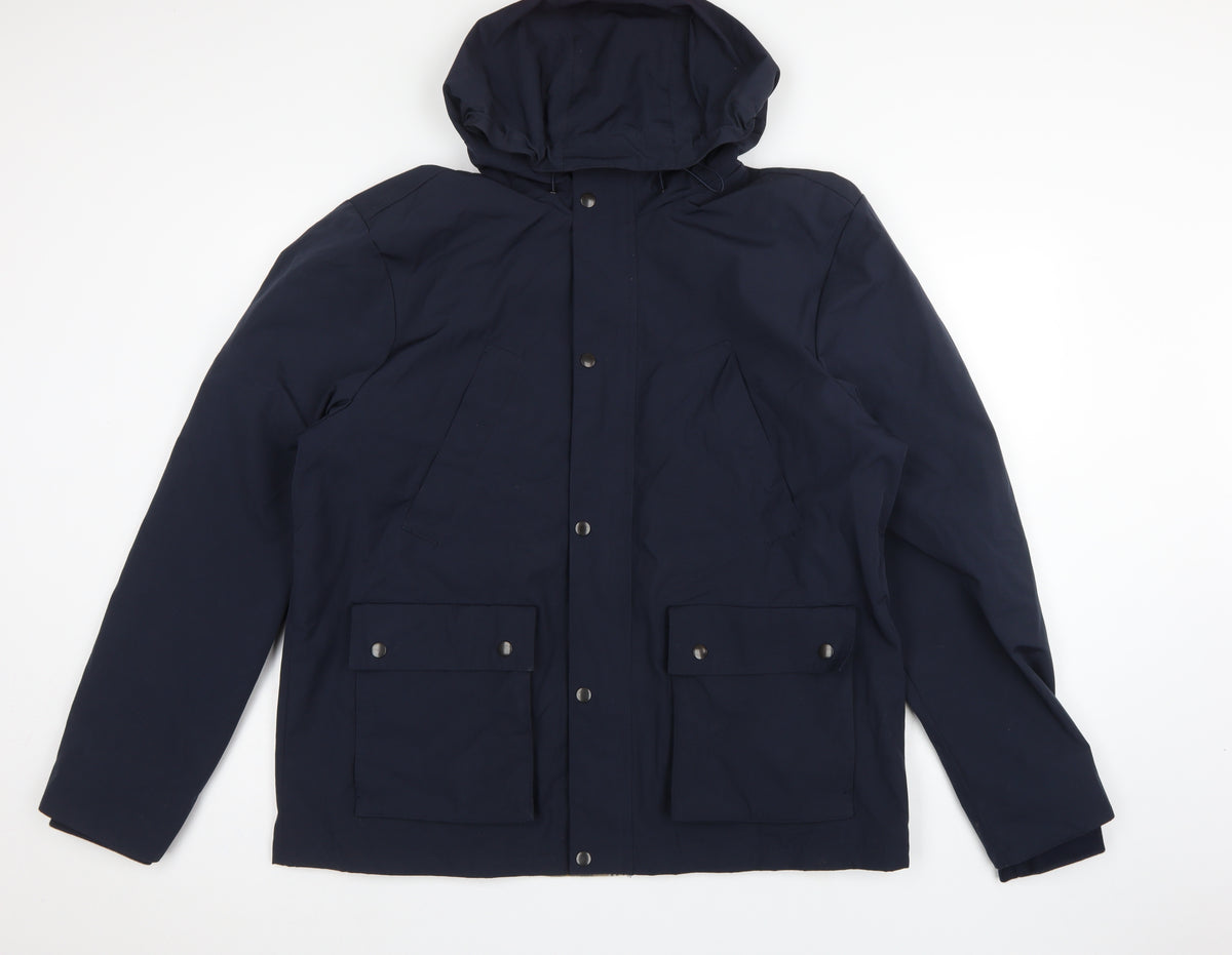 Next Men's Blue XL Hooded Parka Jacket Polyester Cotton Lined