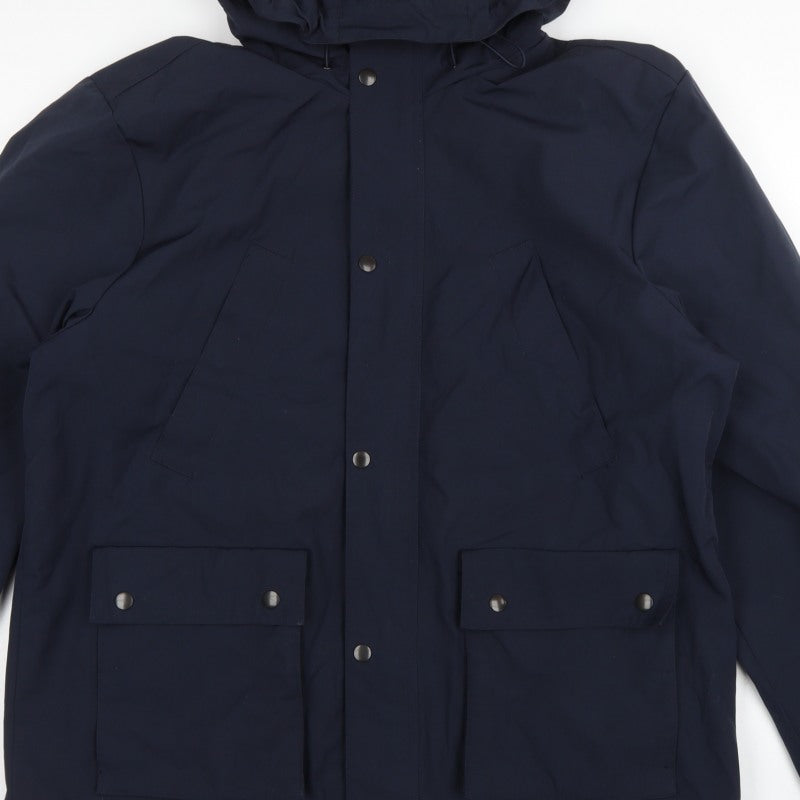 Next Men's Blue XL Hooded Parka Jacket Polyester Cotton Lined
