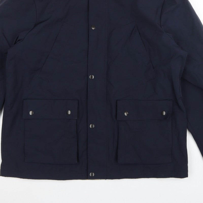 Next Men's Blue XL Hooded Parka Jacket Polyester Cotton Lined