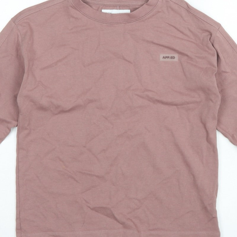 Zara Boys Pink 9-10 Years Long Sleeve Logo Basic T-Shirt