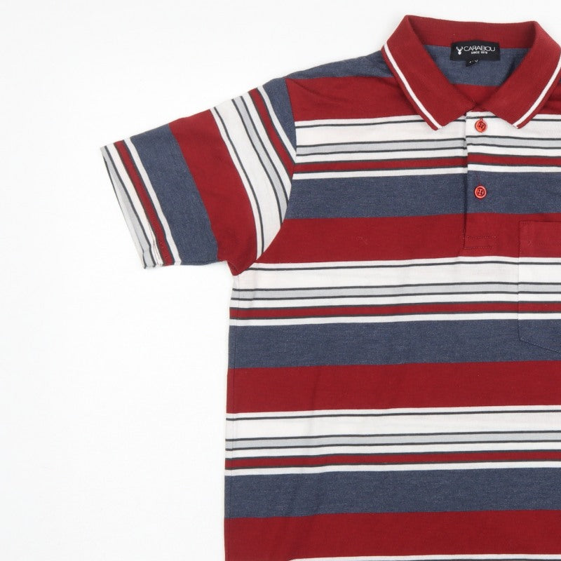 Carabou Men's Multicoloured M Striped Short Sleeve Cotton Blend Polo