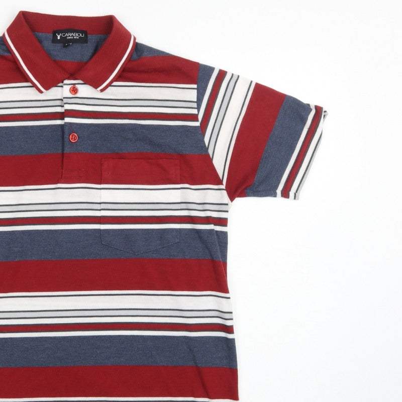 Carabou Men's Multicoloured M Striped Short Sleeve Cotton Blend Polo