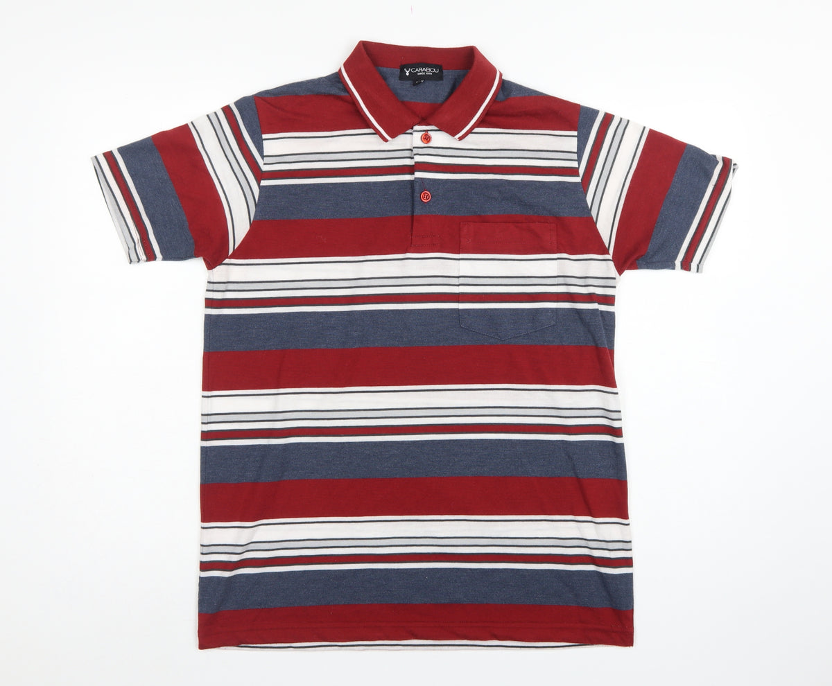 Carabou Men's Multicoloured M Striped Short Sleeve Cotton Blend Polo