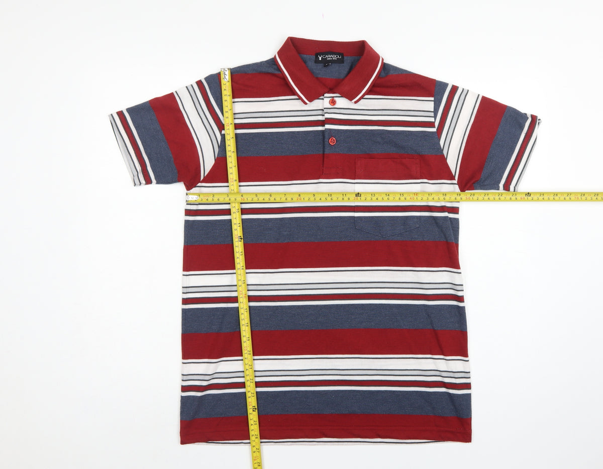 Carabou Men's Multicoloured M Striped Short Sleeve Cotton Blend Polo