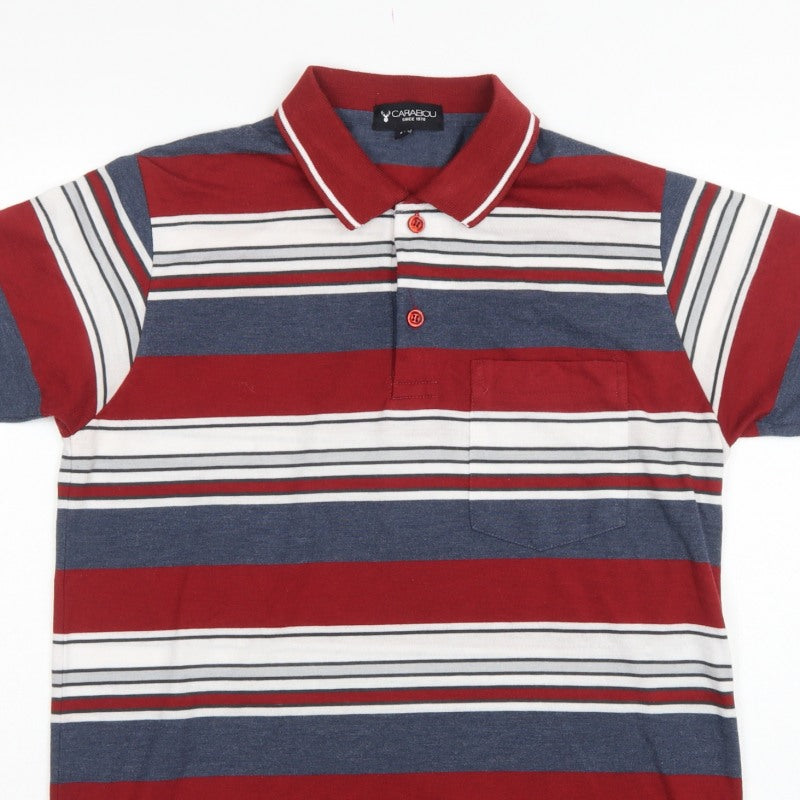 Carabou Men's Multicoloured M Striped Short Sleeve Cotton Blend Polo