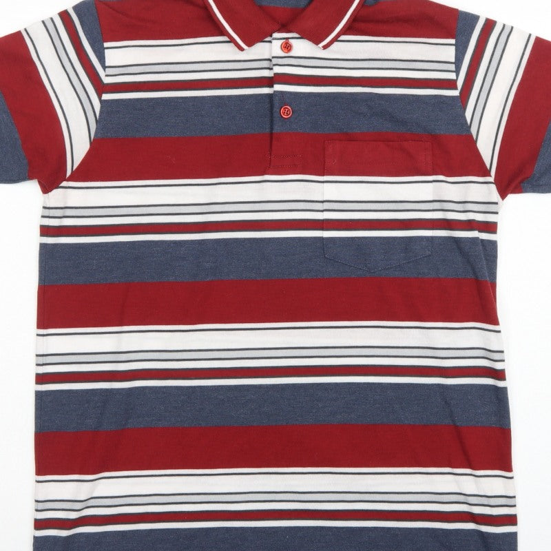 Carabou Men's Multicoloured M Striped Short Sleeve Cotton Blend Polo