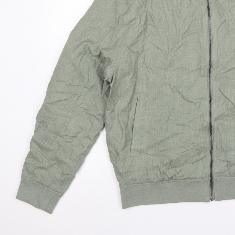 Primark Men Green M Linen Blend Bomber Jacket Full Zip Lightweight