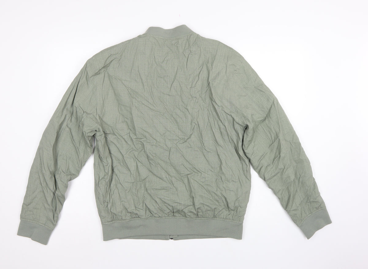 Primark Men Green M Linen Blend Bomber Jacket Full Zip Lightweight