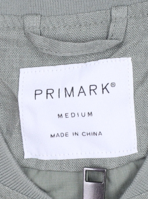 Primark Men Green M Linen Blend Bomber Jacket Full Zip Lightweight