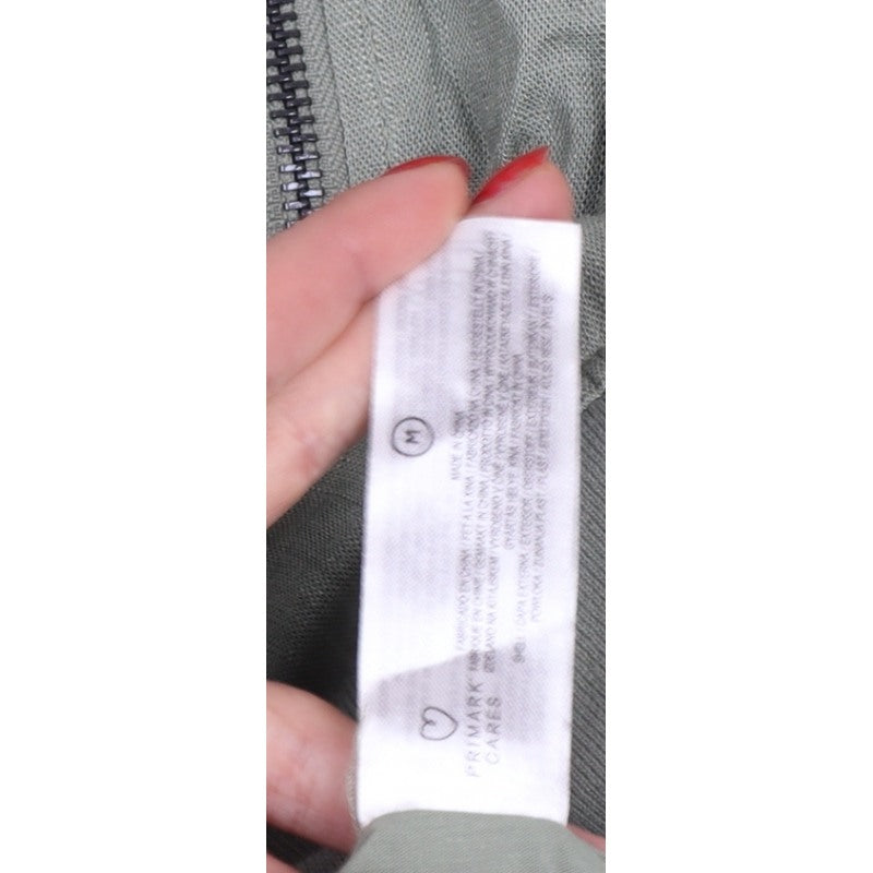 Primark Men Green M Linen Blend Bomber Jacket Full Zip Lightweight