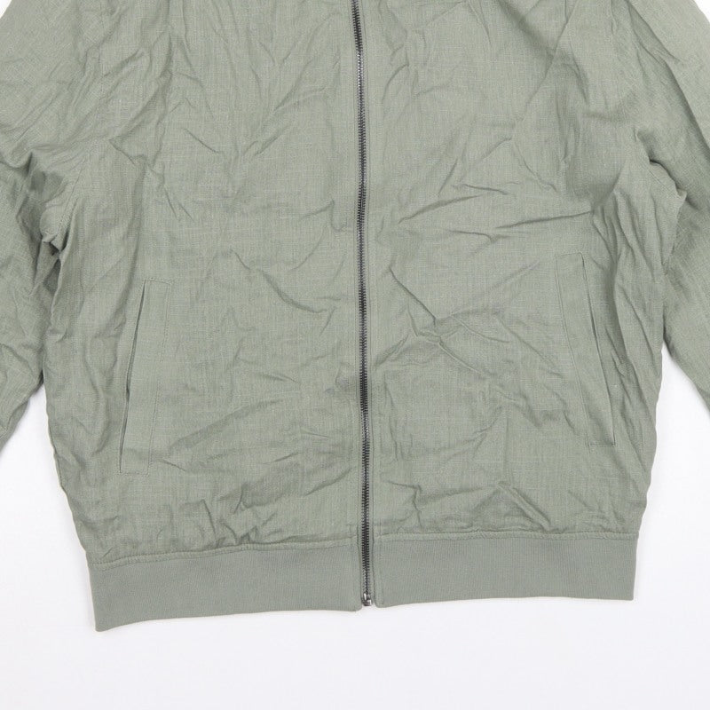 Primark Men Green M Linen Blend Bomber Jacket Full Zip Lightweight