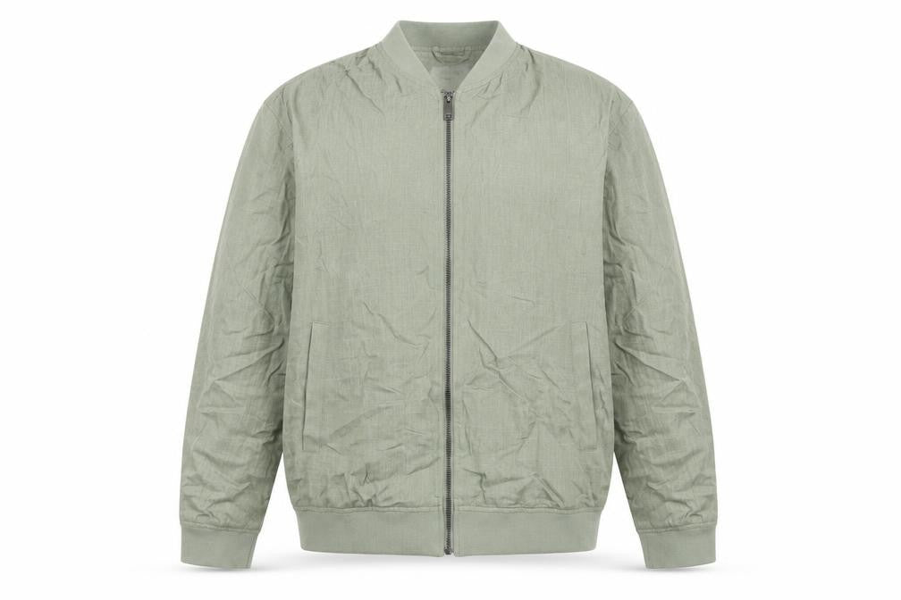 Primark Men Green M Linen Blend Bomber Jacket Full Zip Lightweight
