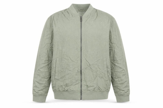 Primark Men Green M Linen Blend Bomber Jacket Full Zip Lightweight
