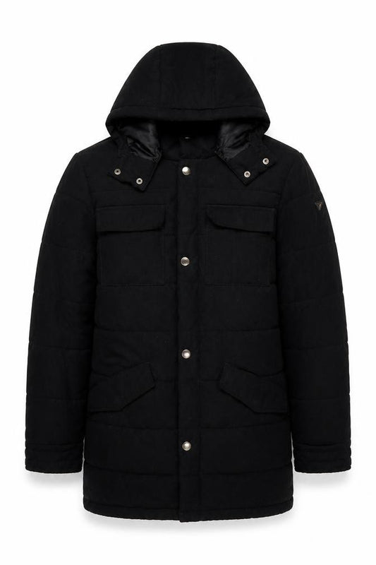 Guess Men’s Black L Hooded Puffer Parka Long Insulated Coat
