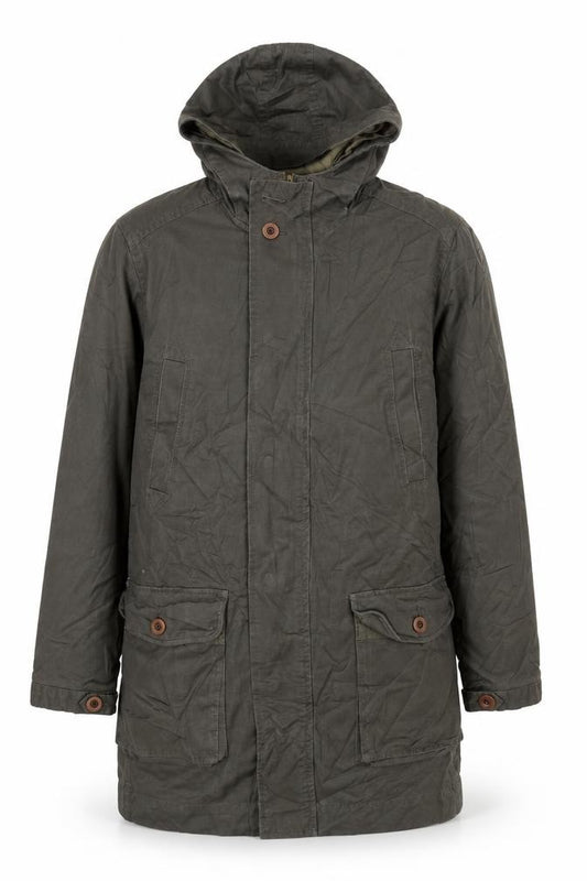 Next Men's Green S Hooded Nylon Parka Jacket Padded Lined Zip