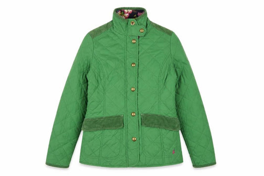 Joules Women Green UK 8 Quilted Padded Jacket Floral Lined Corduroy Trim