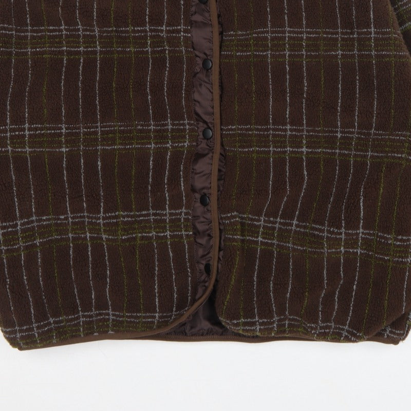 Boohoo Women's Brown Check Fleece Jacket UK 10 Collared Snap Button