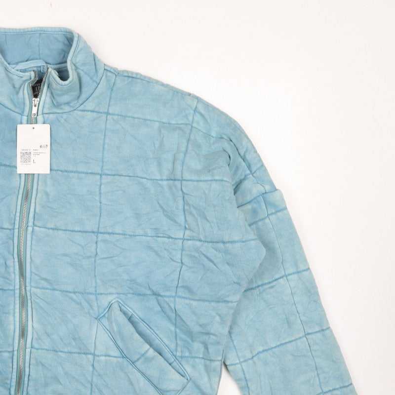 Forever 21 Women Blue L Quilted Padded Full Zip Casual Jacket