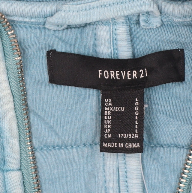 Forever 21 Women Blue L Quilted Padded Full Zip Casual Jacket