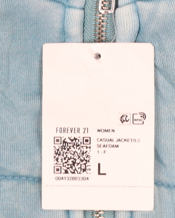 Forever 21 Women Blue L Quilted Padded Full Zip Casual Jacket
