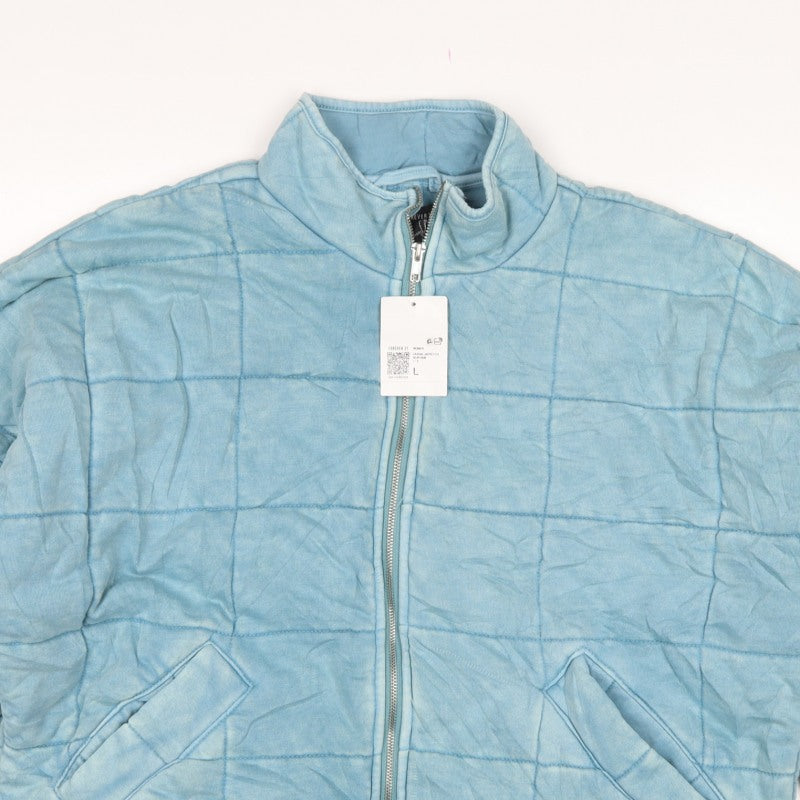 Forever 21 Women Blue L Quilted Padded Full Zip Casual Jacket
