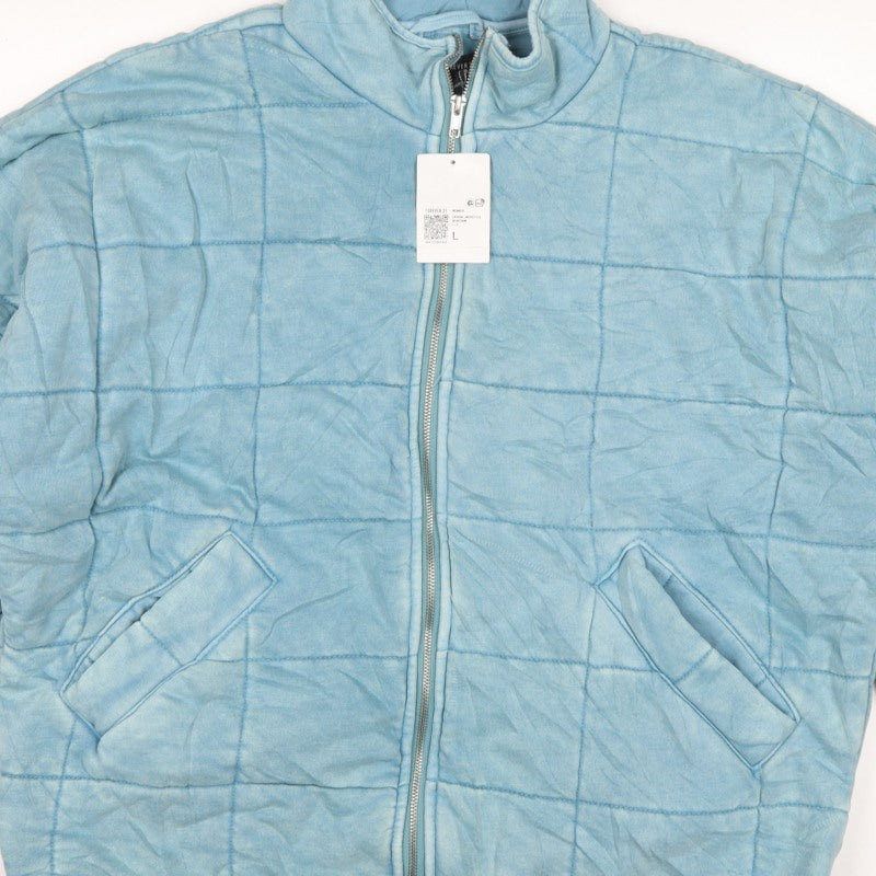 Forever 21 Women Blue L Quilted Padded Full Zip Casual Jacket