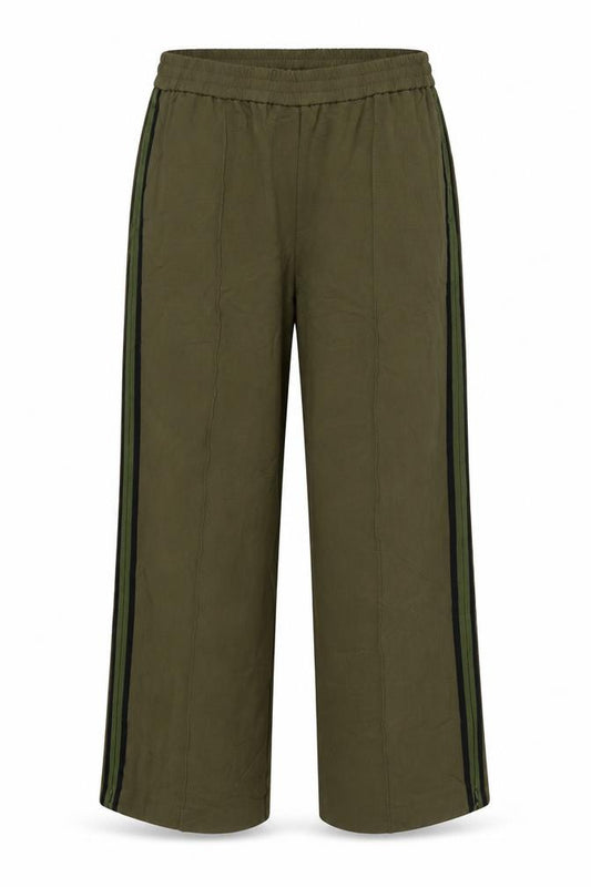 M&S Womens Green UK 20 Short Elastic Waist Stripe Trousers